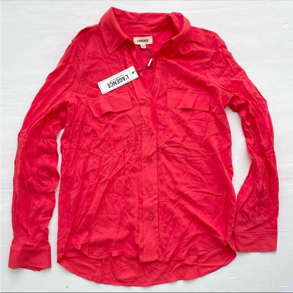NWT L’AGENCE Coral Button Down 3/4 Adjustable Sleeve Blouse XSmall